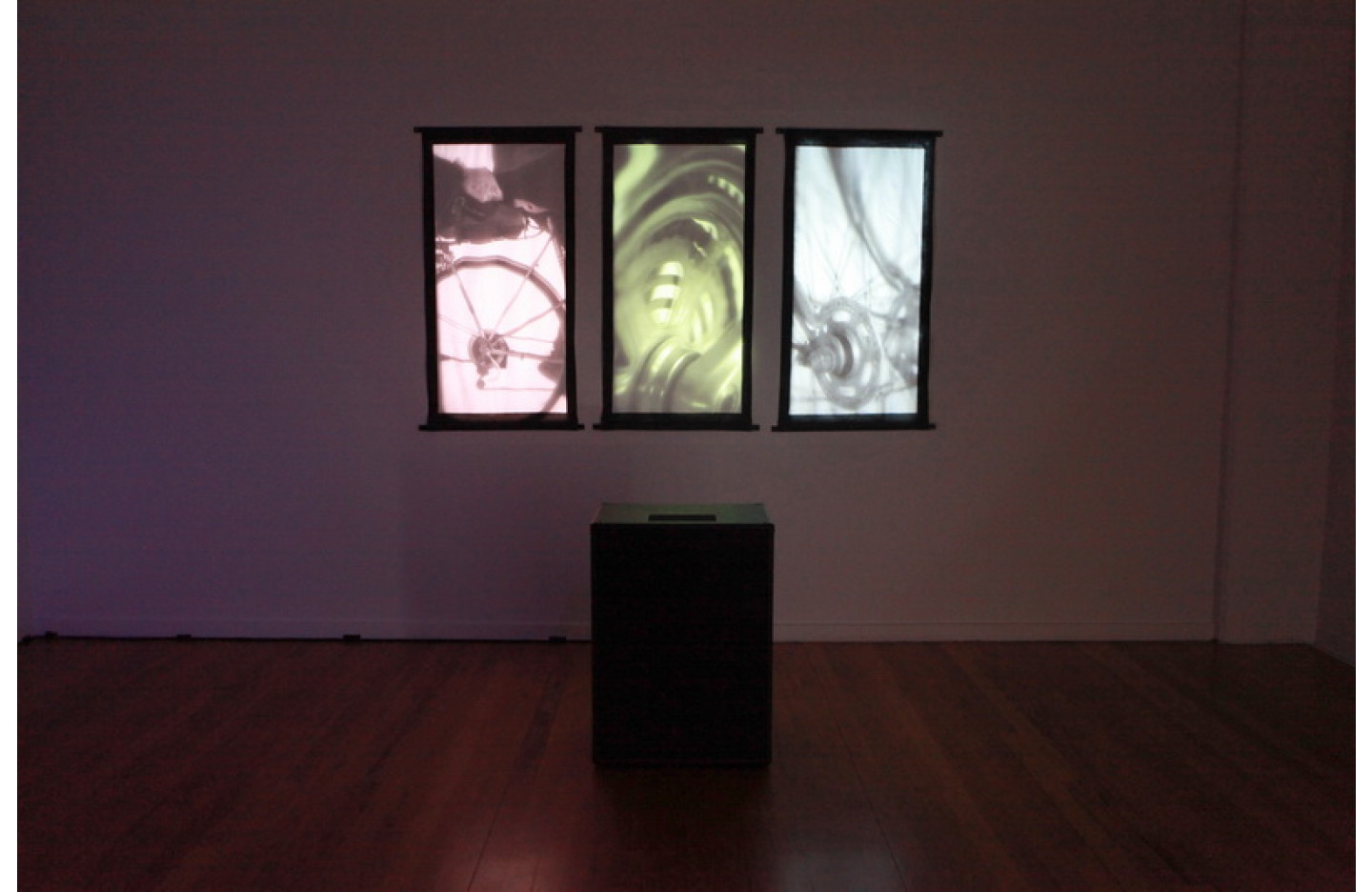 Moment of Inertia, triptych video projection on cloth. Dan Inglis (with Jeremy Mayall).